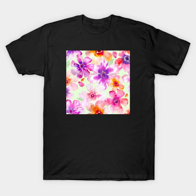 Watercolor Anemone Floral, Cool Lime T-Shirt by brittanylane